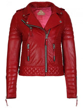 Women's Biker Leather Jacket Red freeshipping - SkinOutfit
